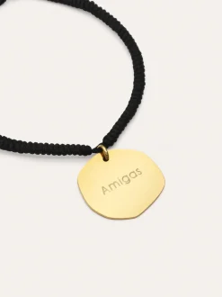 Pulsera Personalizada Medallón Organic Negro Acero Baño Oro