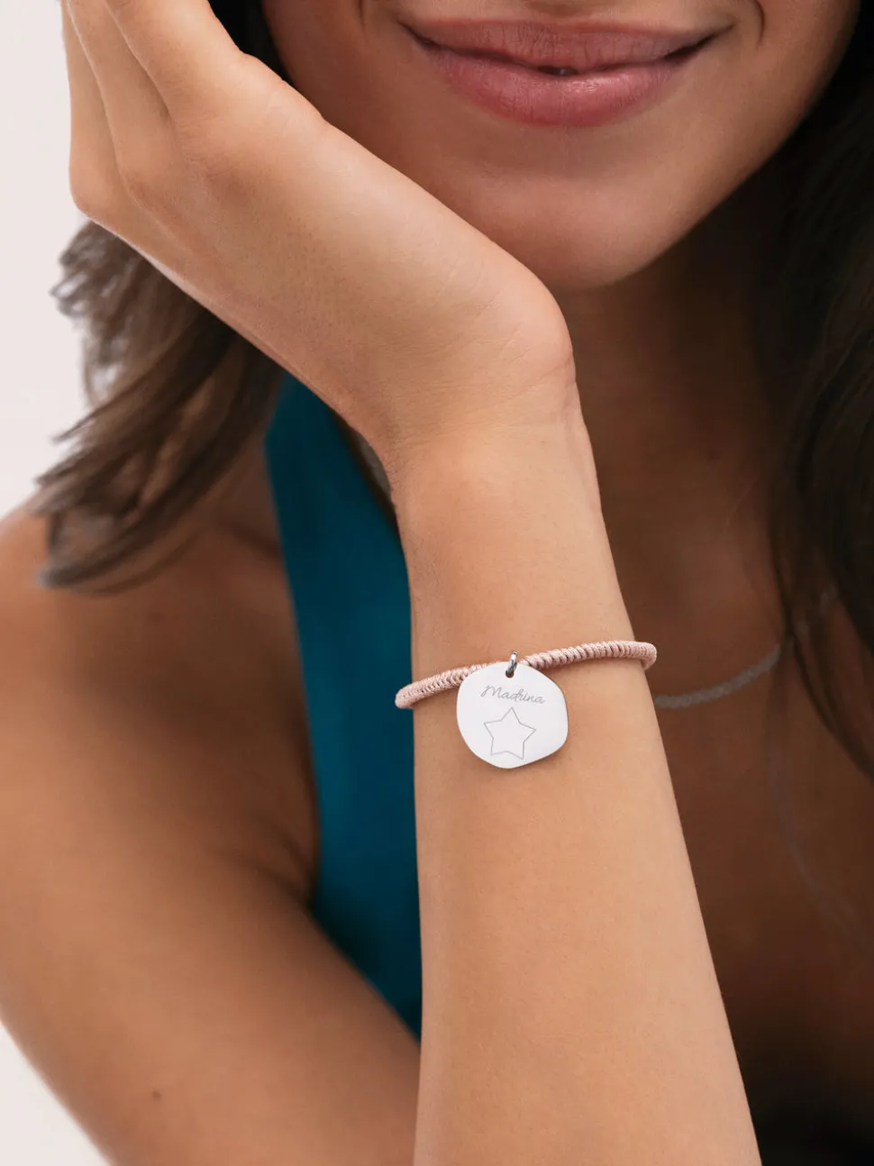 Pulsera Personalizada Medallón Organic Rosa Acero