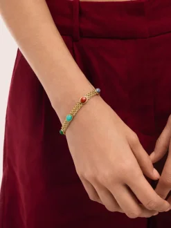 Pulsera Tape Stones Acero Baño Oro